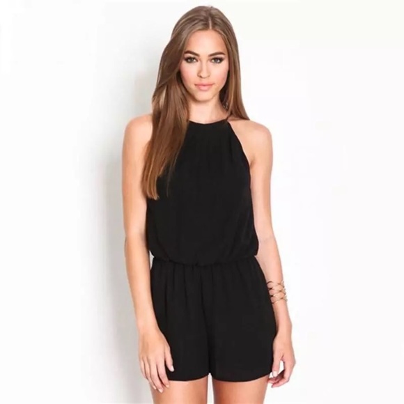 Mock Halter Keyhole Waisted Romper - Picture 2 of 5
